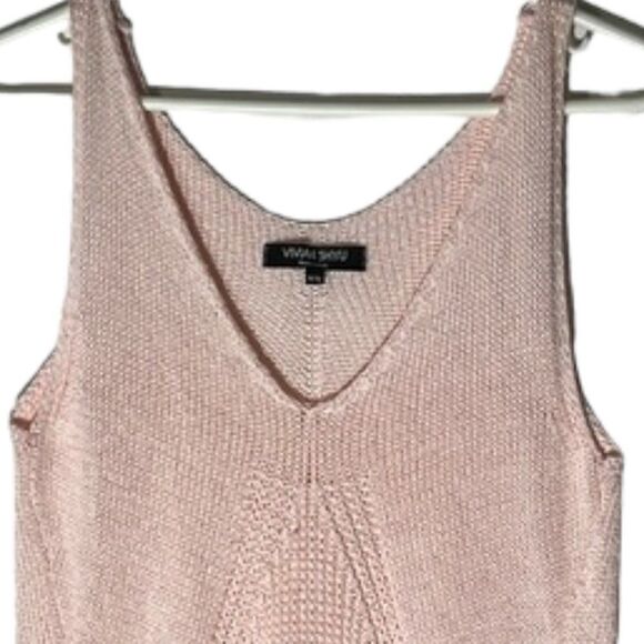 Vivian Shyu Italy Women's Pink Knit V-Neck Tank High-Low Hem NWOT Size Medium - Picture 2 of 11